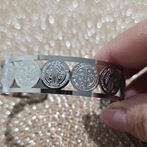 Silver Religious Bangle Bracelet